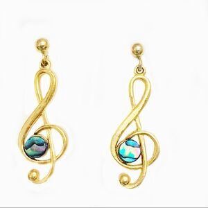Vintage mother of pearl goldtone music note pierced earrings